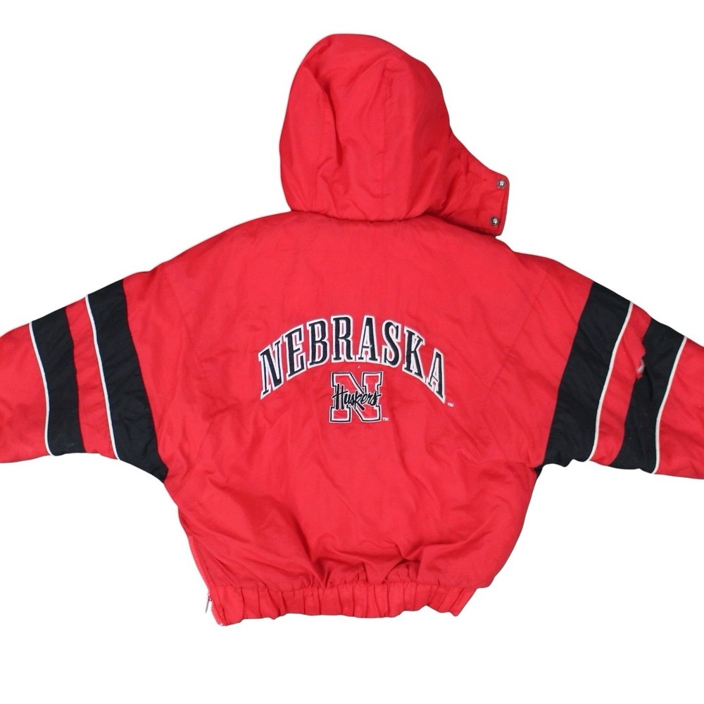 Vintage Nebraska Huskers Hooded Pullover Puffer Jacket Red Black Youth Small - Picture 2 of 6